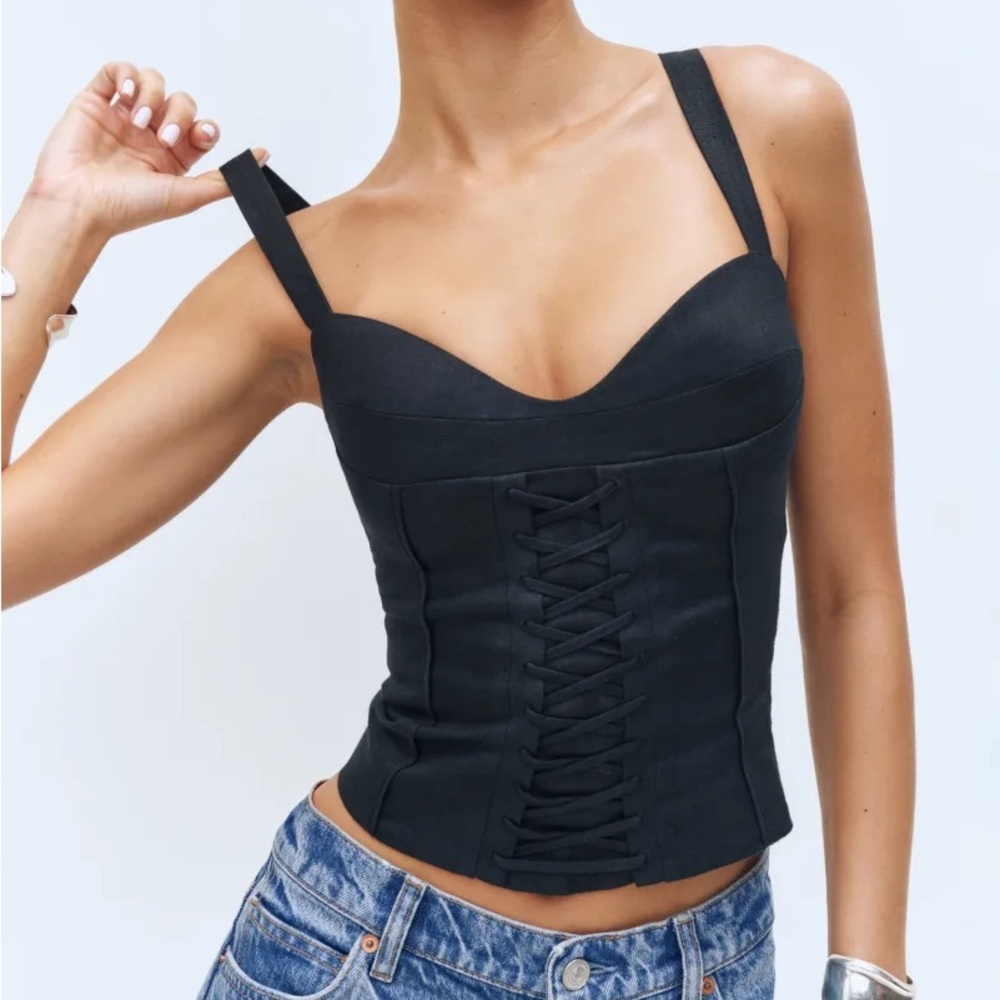Reformation Black Linen Corset Top